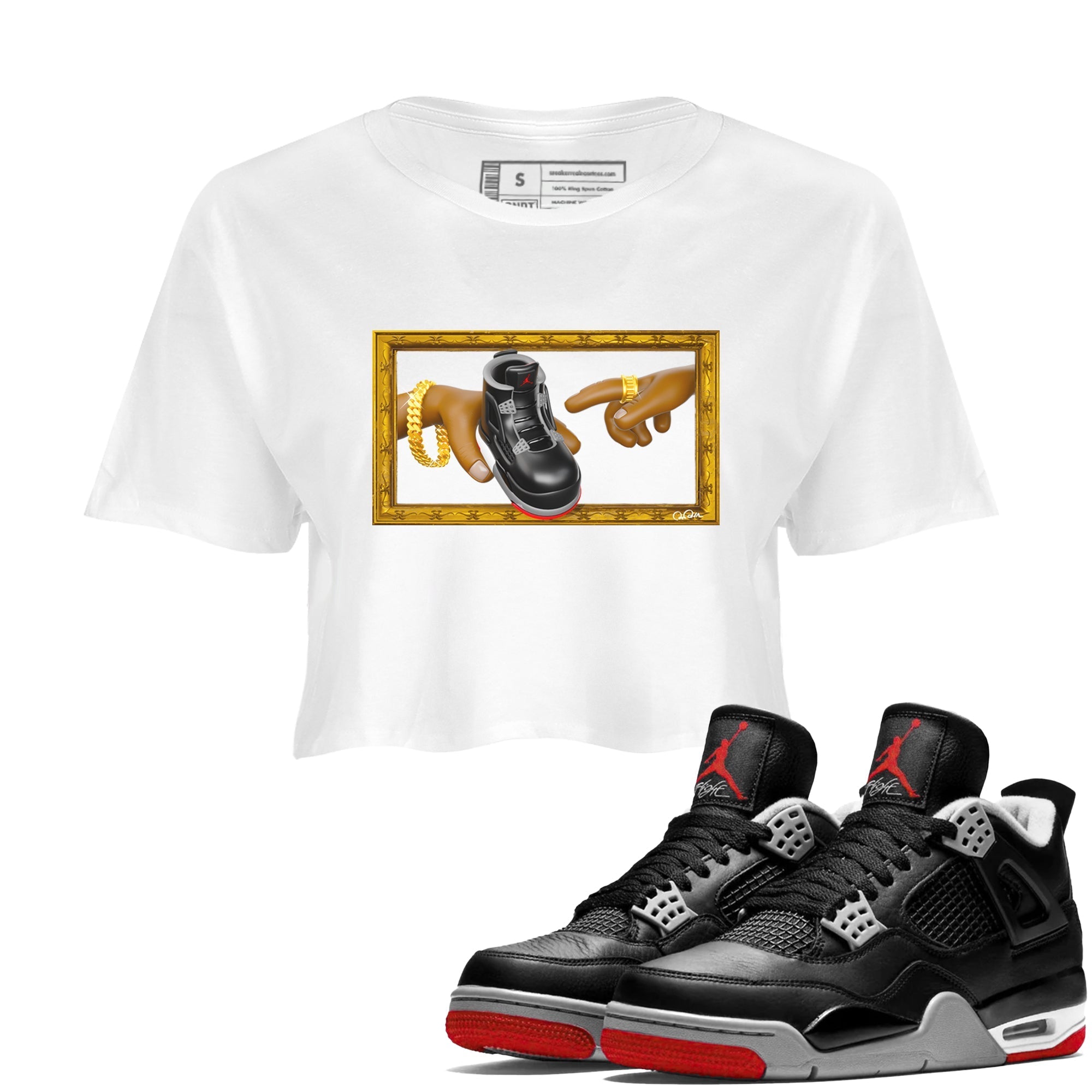 The Creation Of Adam snkmatch Women's Top - Air Jordan 4 Bred Reimagined
