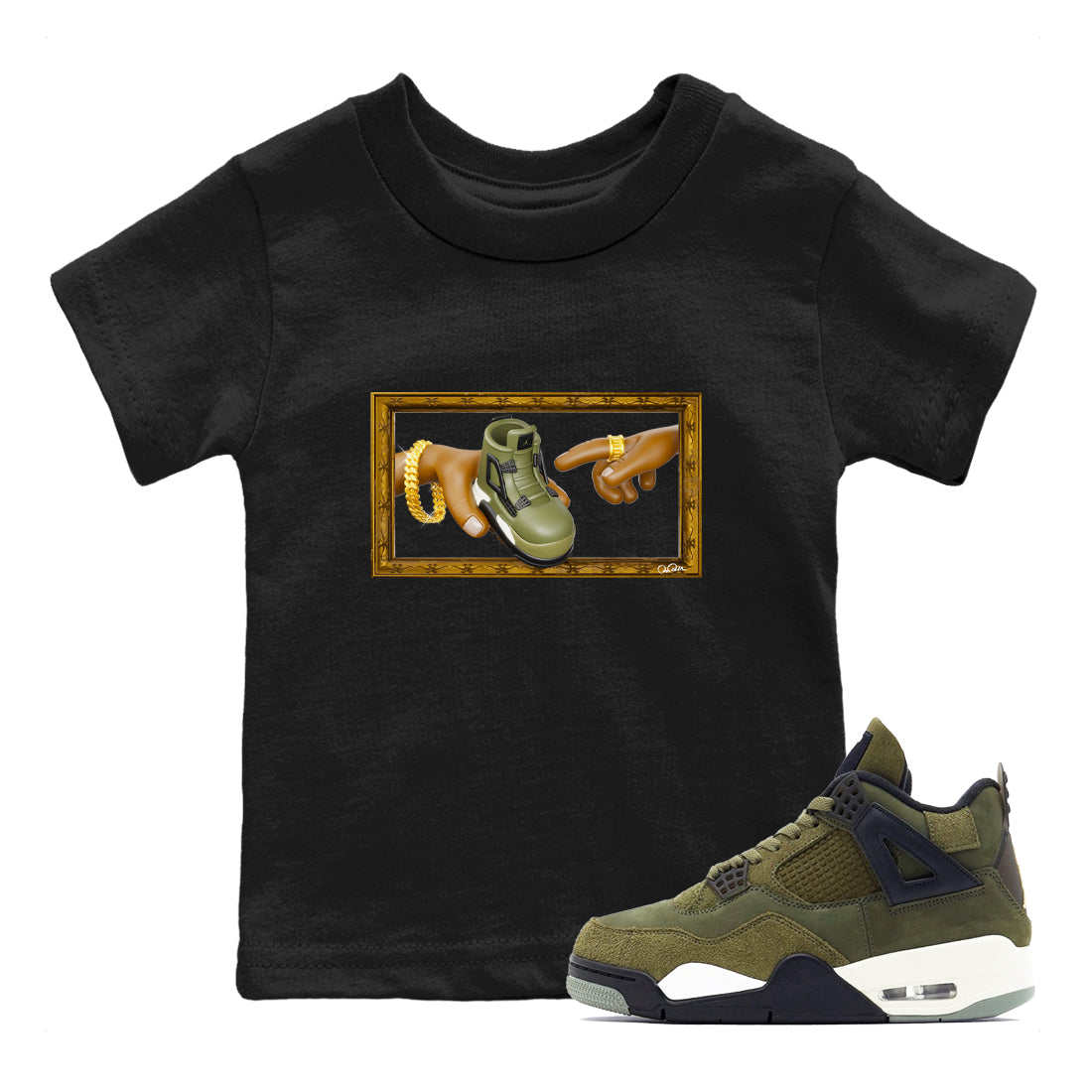 The Creation of Adam snkmatch Tee Kids - Air Jordan 4 Medium Olive