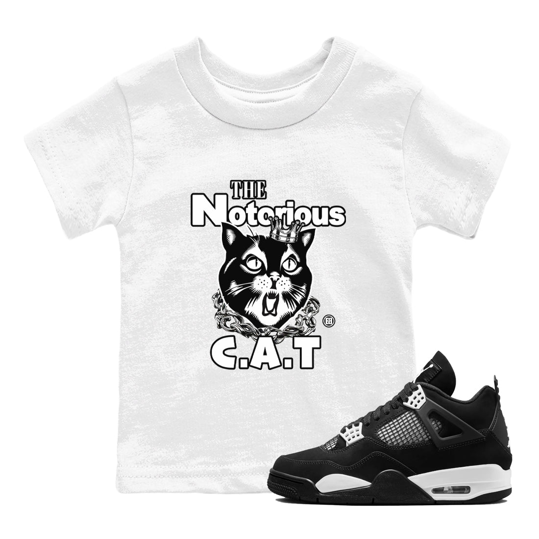 The Notorious Cat snkmatch Tees Kids - Air Jordan 4 White Thunder