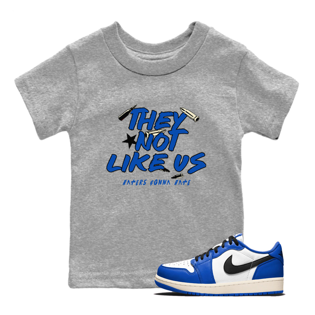 They Not Like Us snkmatch Tees Kids - Air Jordan 1 Game Royal