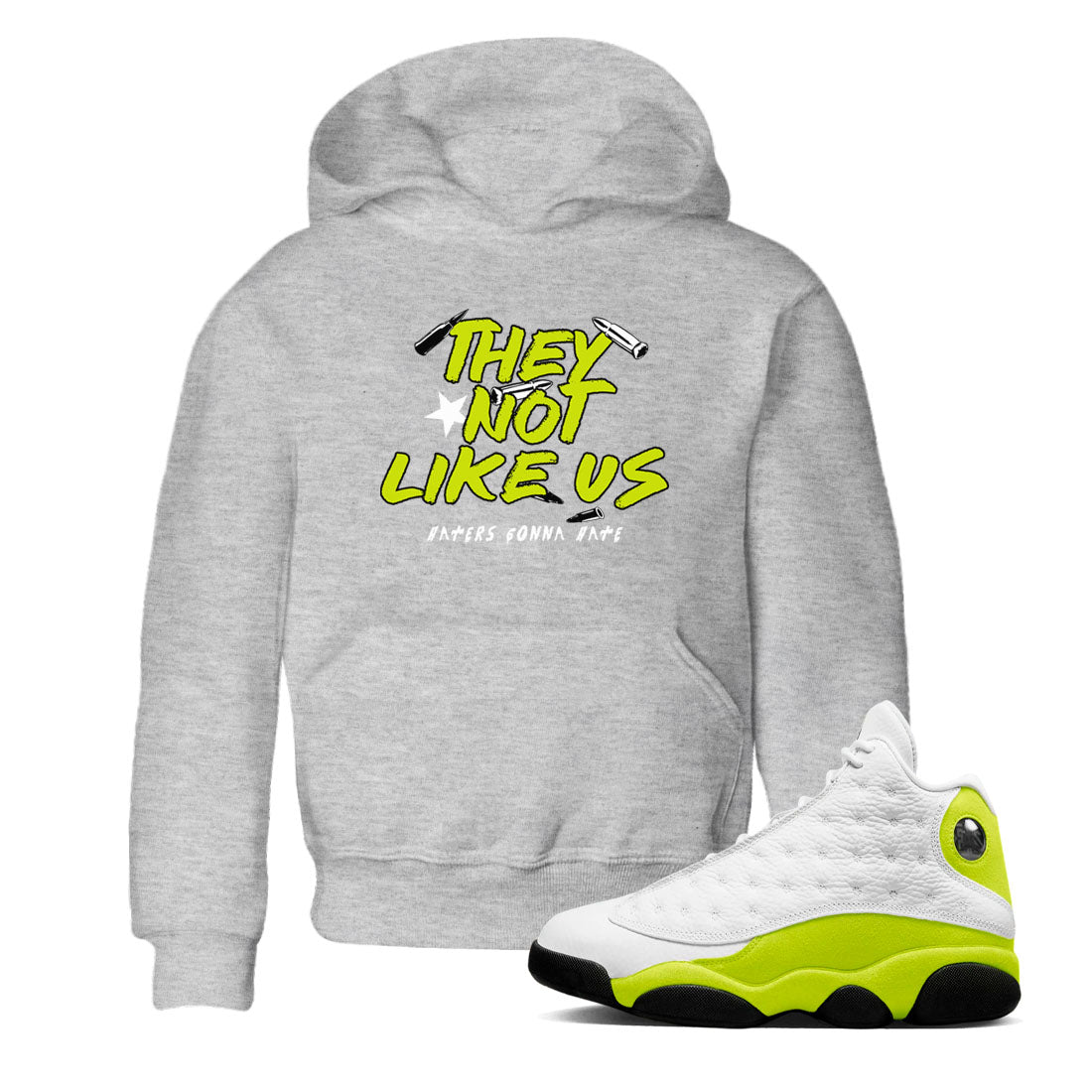 They Not Like Us snkmatch Tees Kids - Air Jordan 13 Bright Cactus
