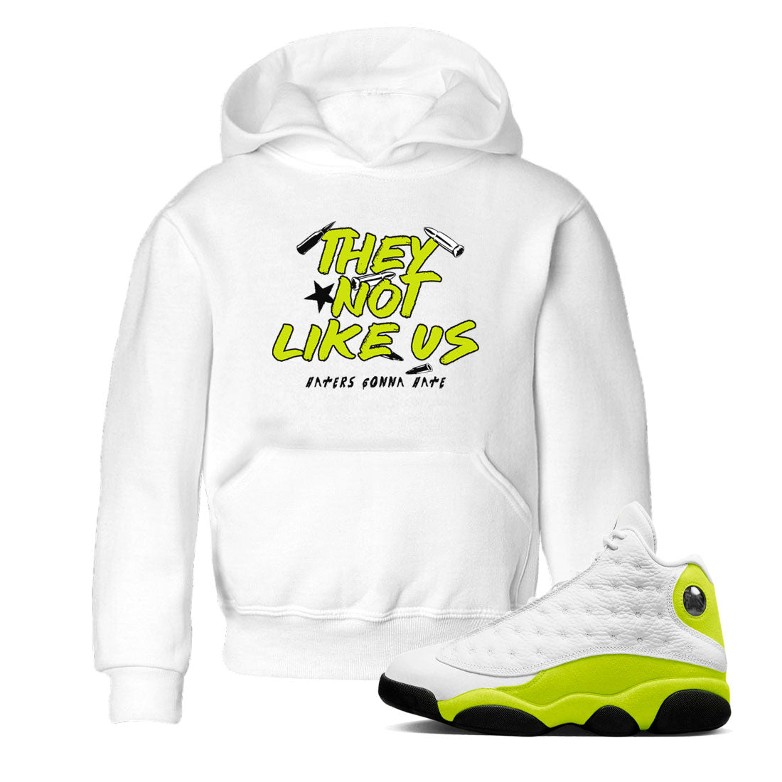 They Not Like Us snkmatch Tees Kids - Air Jordan 13 Bright Cactus