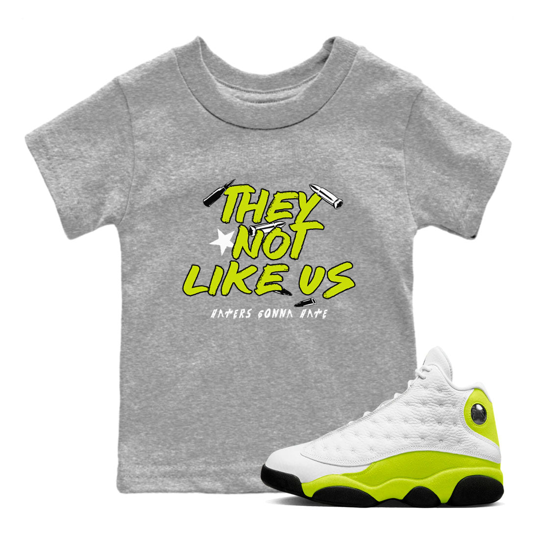 They Not Like Us snkmatch Tees Kids - Air Jordan 13 Bright Cactus
