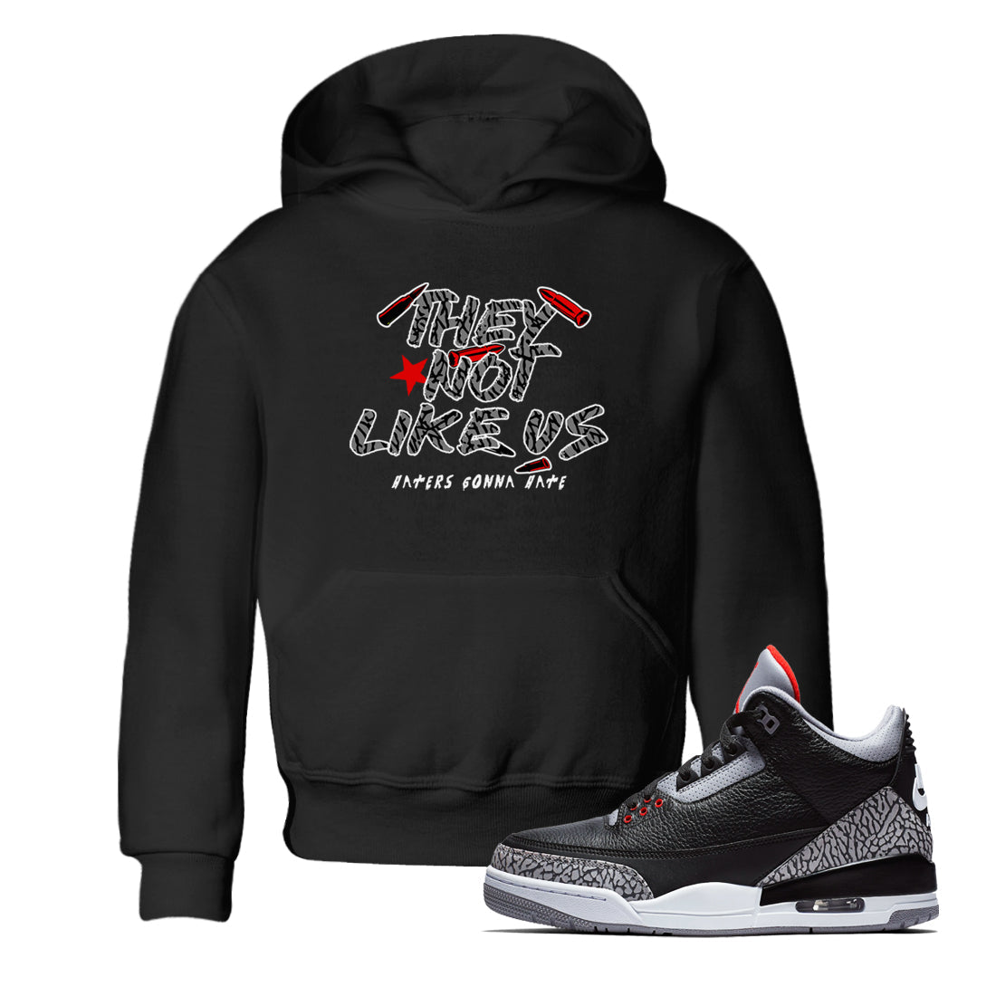 They Not Like Us snkmatch Tees Kids - Air Jordan 3 Black Cement