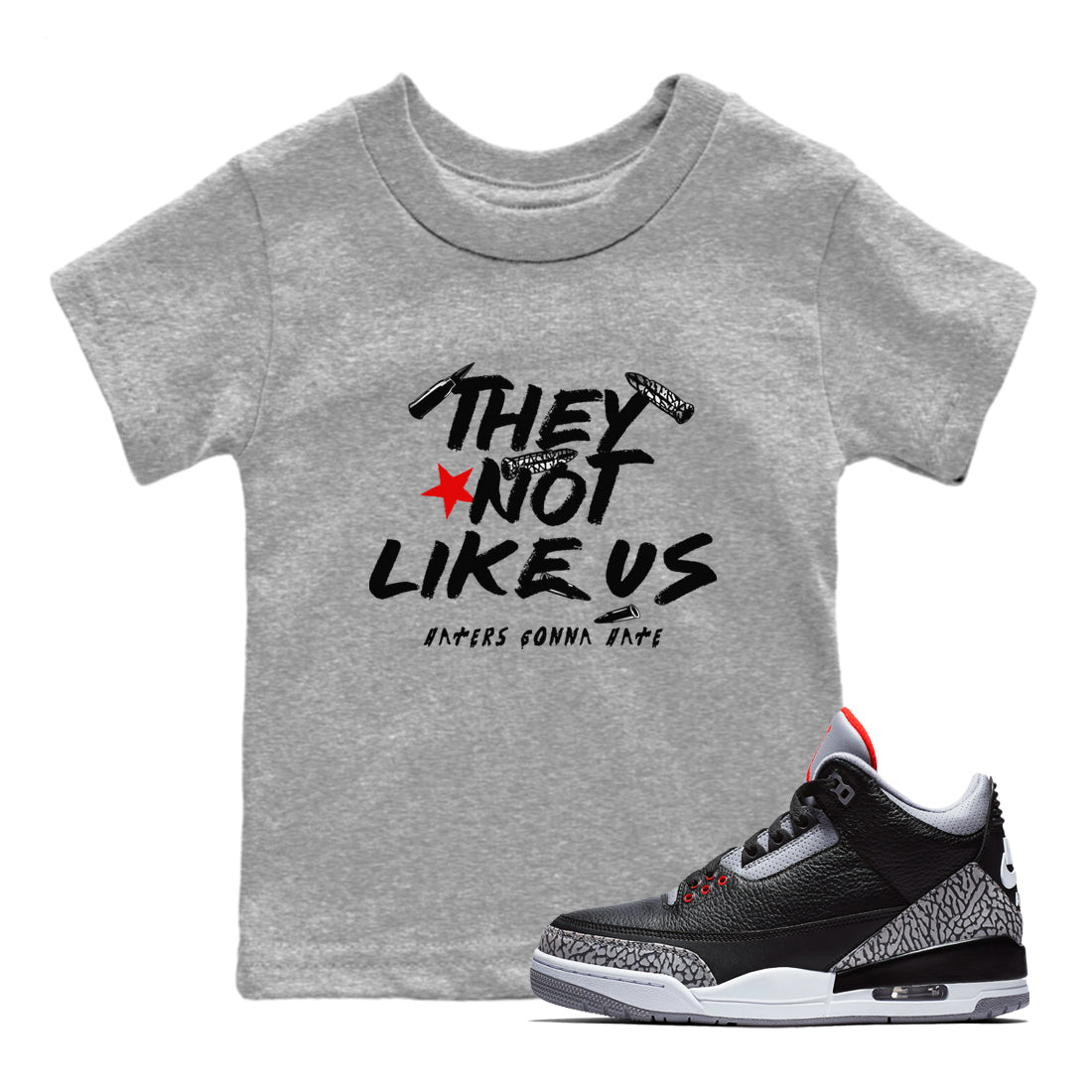 They Not Like Us snkmatch Tees Kids - Air Jordan 3 Black Cement