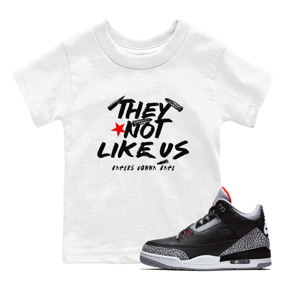 They Not Like Us snkmatch Tees Kids - Air Jordan 3 Black Cement