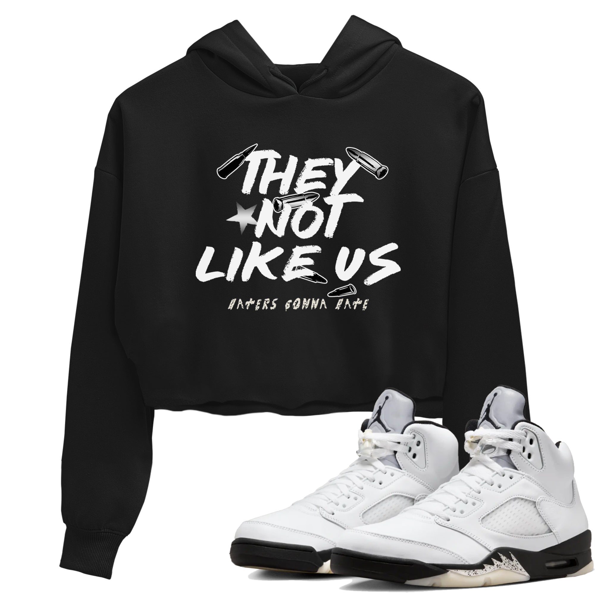 They Not Like Us snkmatch Women's Top - Air Jordan 5 White Black