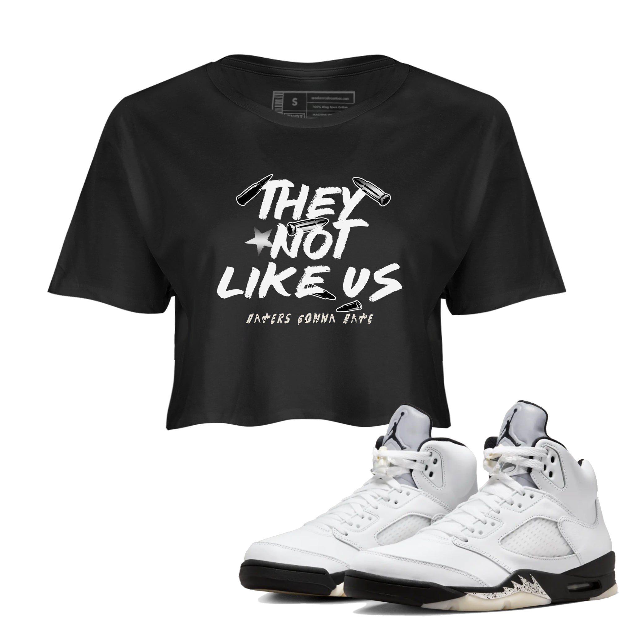 They Not Like Us snkmatch Women's Top - Air Jordan 5 White Black