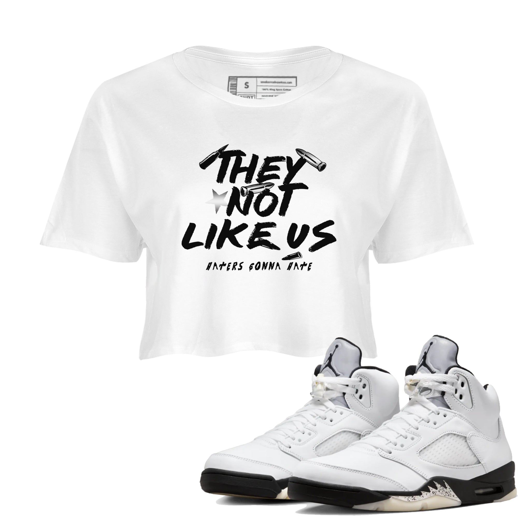 They Not Like Us snkmatch Women's Top - Air Jordan 5 White Black