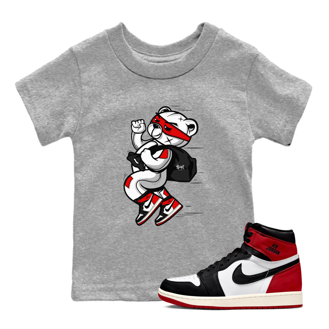 Thief Bear snkmatch Tees Kids - Air Jordan 1 Black Toe Reimagined