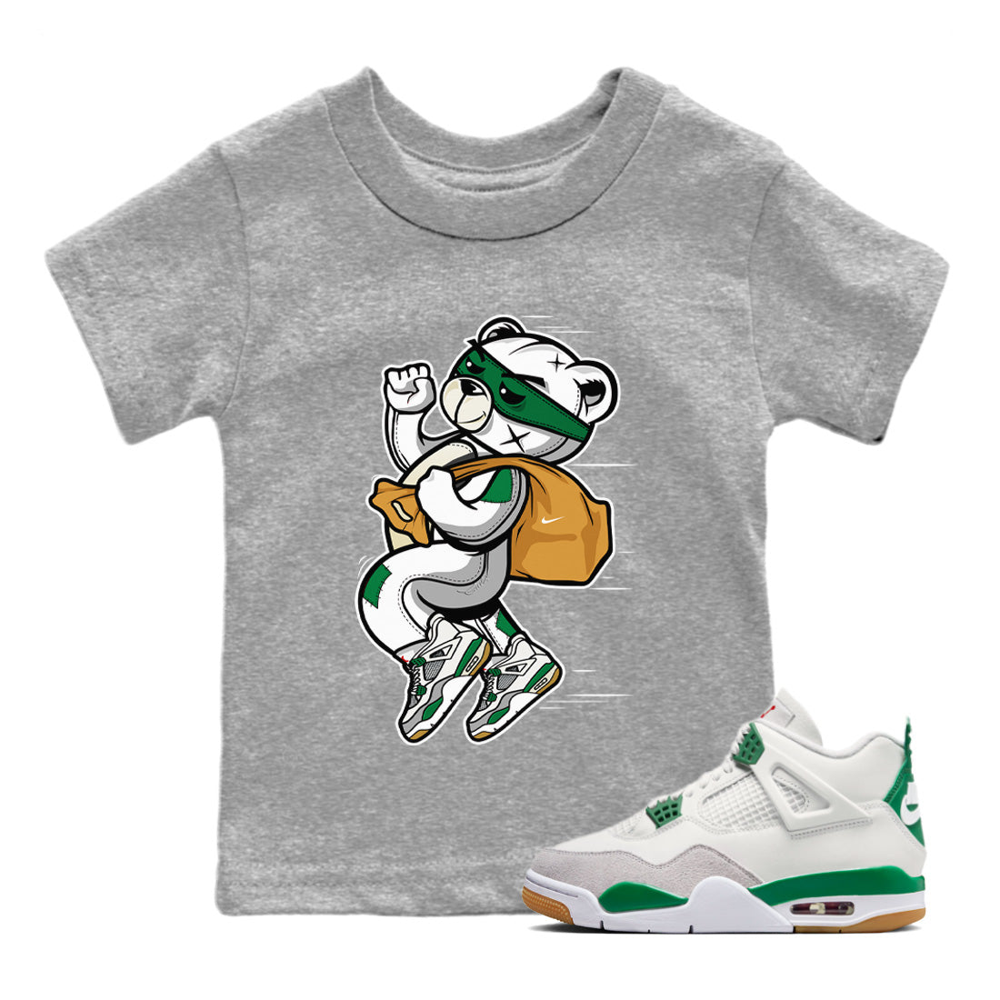 Thief Bear Kids Tops - Air Jordan 4 Pine Green