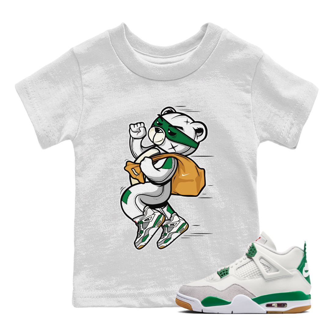 Thief Bear Kids Tops - Air Jordan 4 Pine Green SB