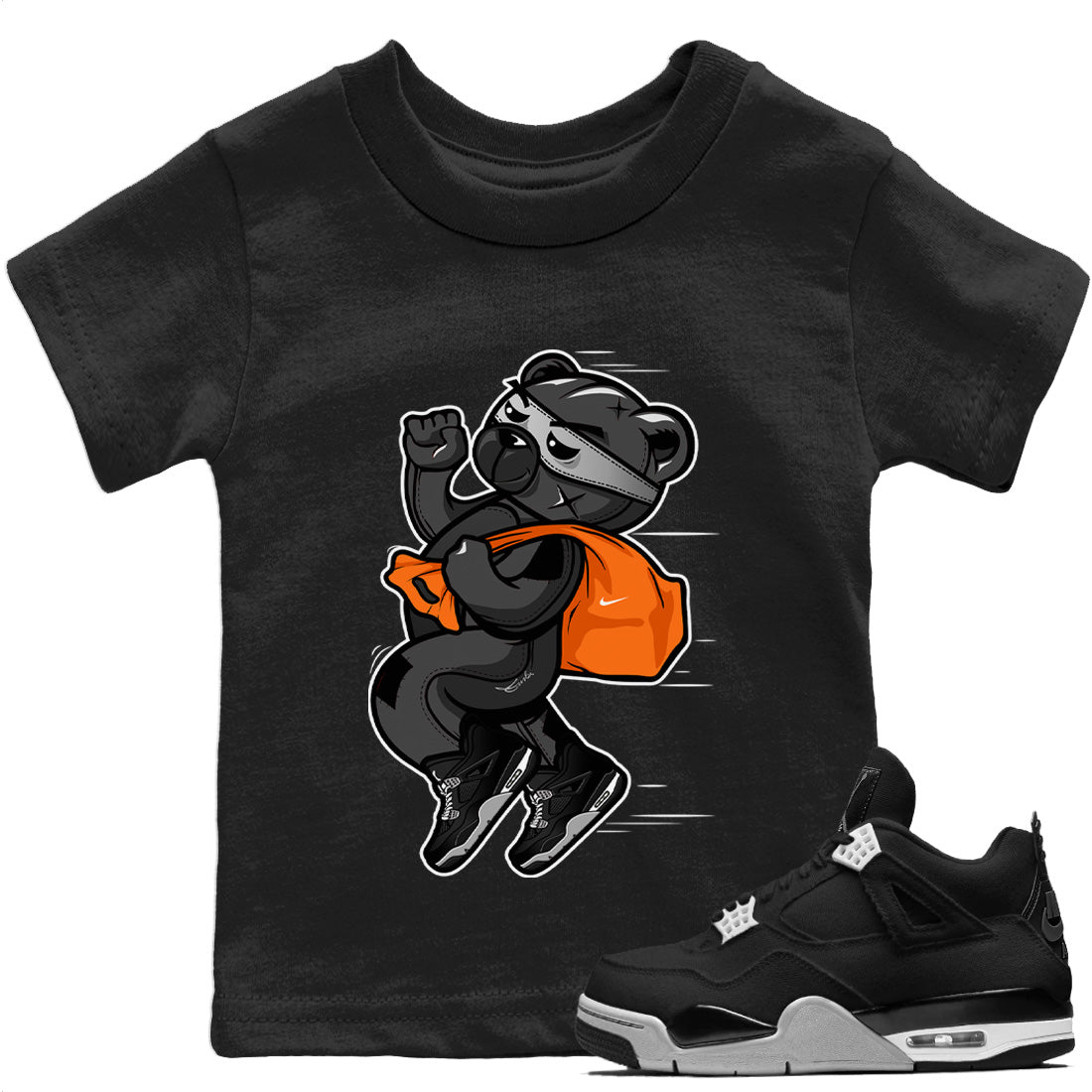 Thief Bear Kids Tops - Air Jordan 4 Black Canvas