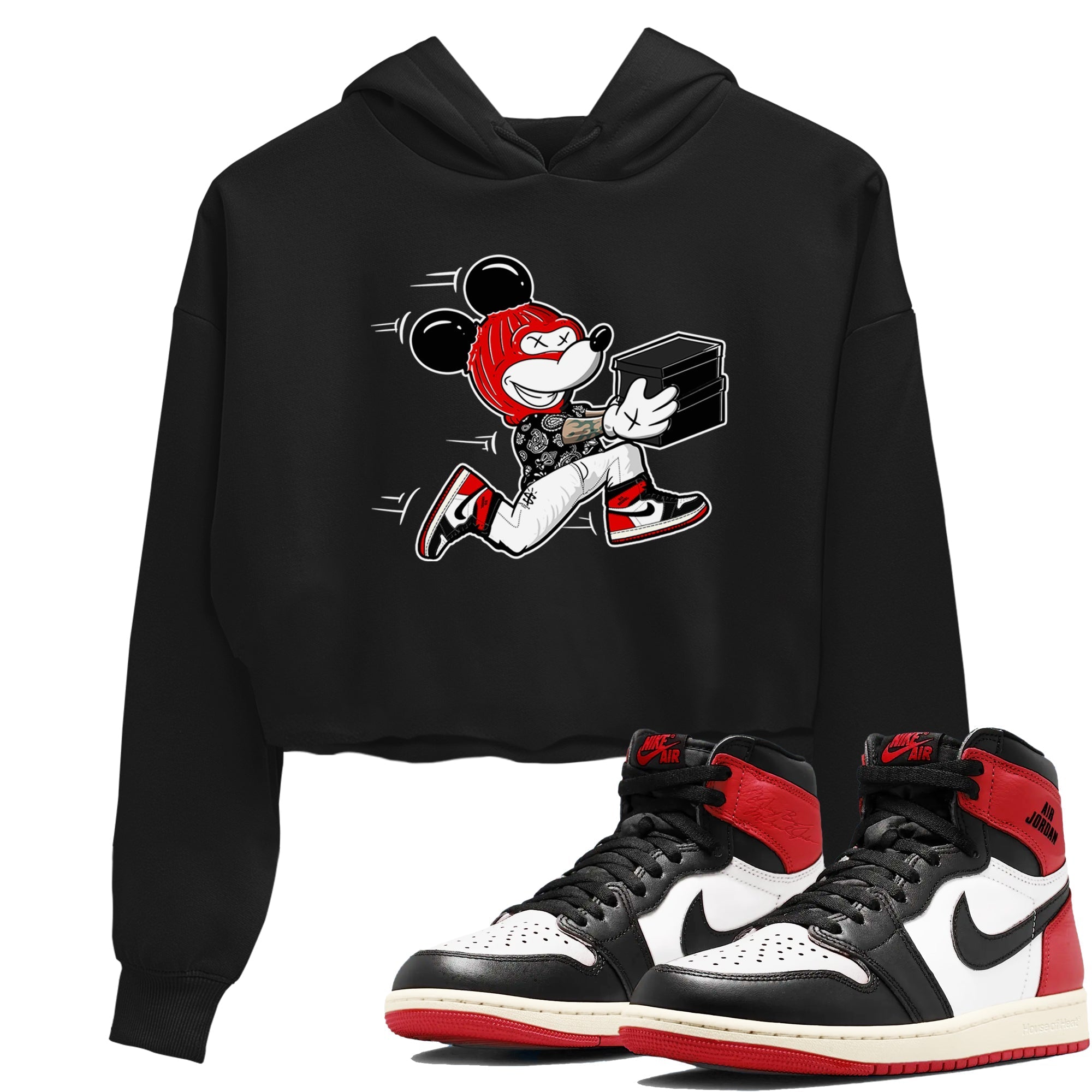 Thief Mouse snkmatch Women's Top - Air Jordan 1 Black Toe Reimagined