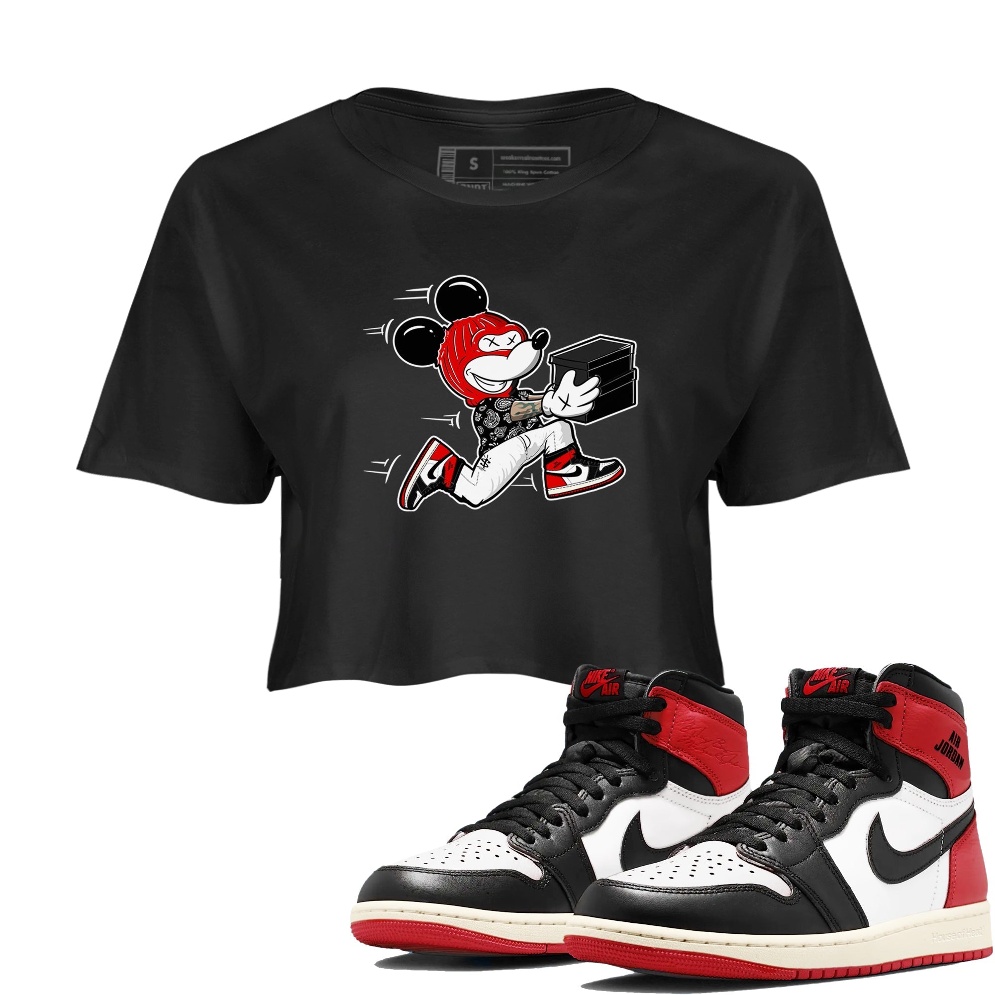 Thief Mouse snkmatch Women's Top - Air Jordan 1 Black Toe Reimagined