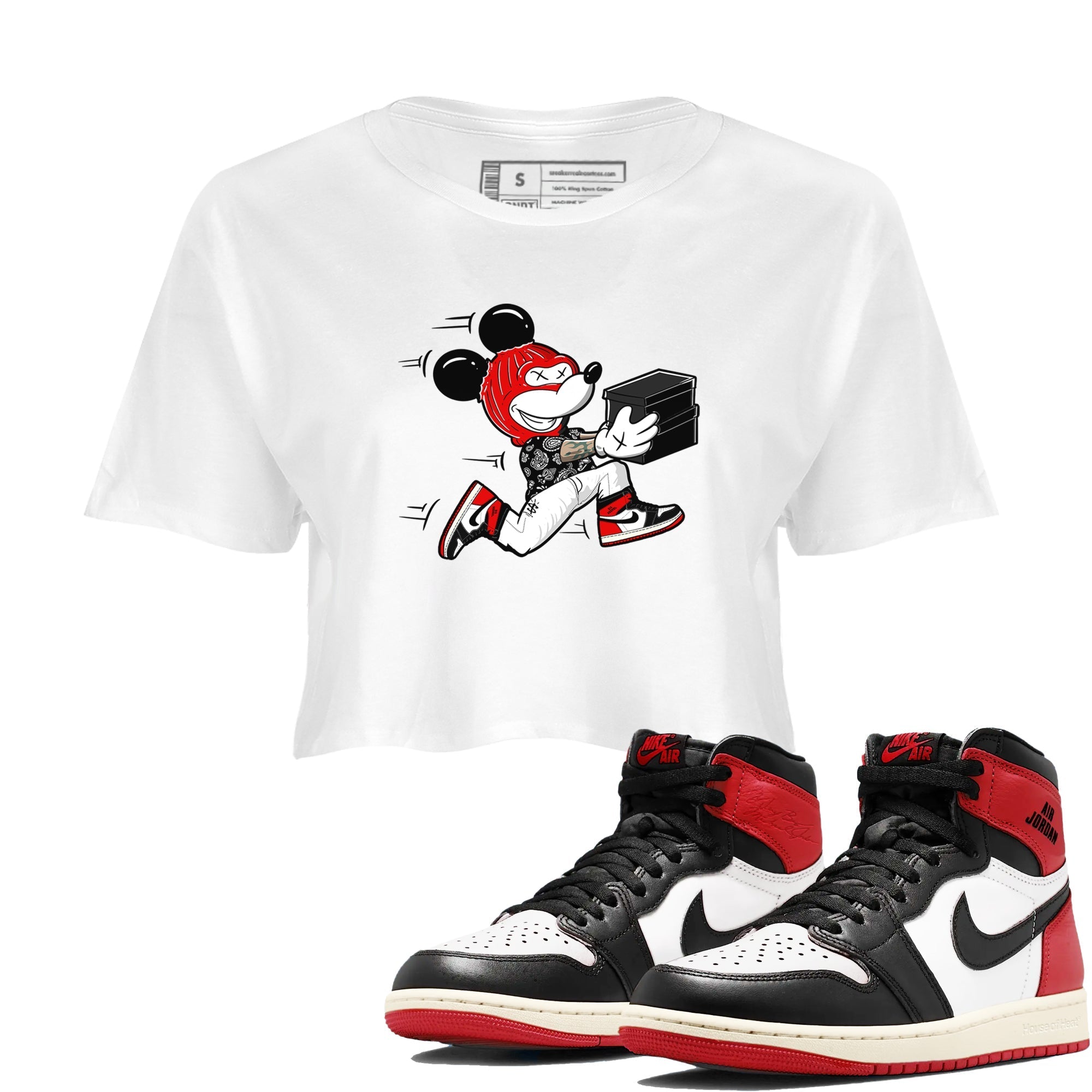 Thief Mouse snkmatch Women's Top - Air Jordan 1 Black Toe Reimagined