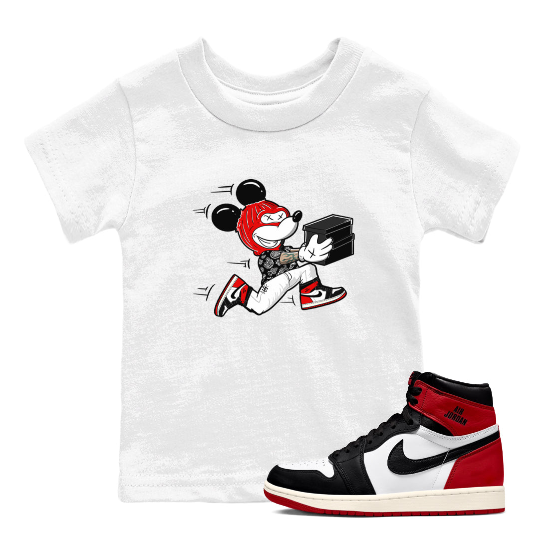 Thief Mouse snkmatch Tees Kids - Air Jordan 1 Black Toe Reimagined