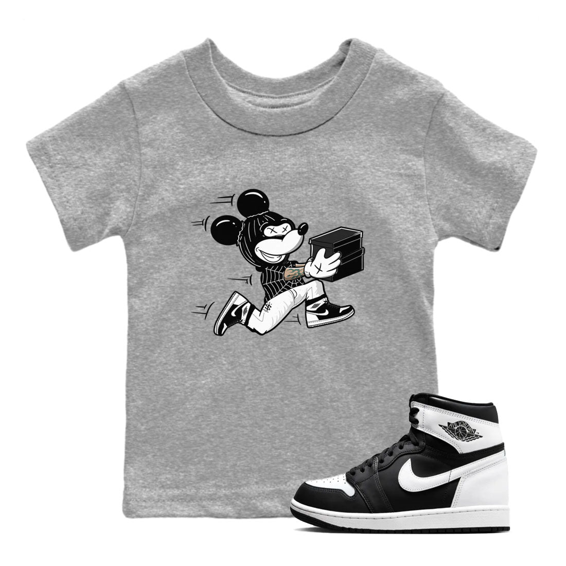 Thief Mouse snkmatch Tees Kids - Air Jordan 1 Black White