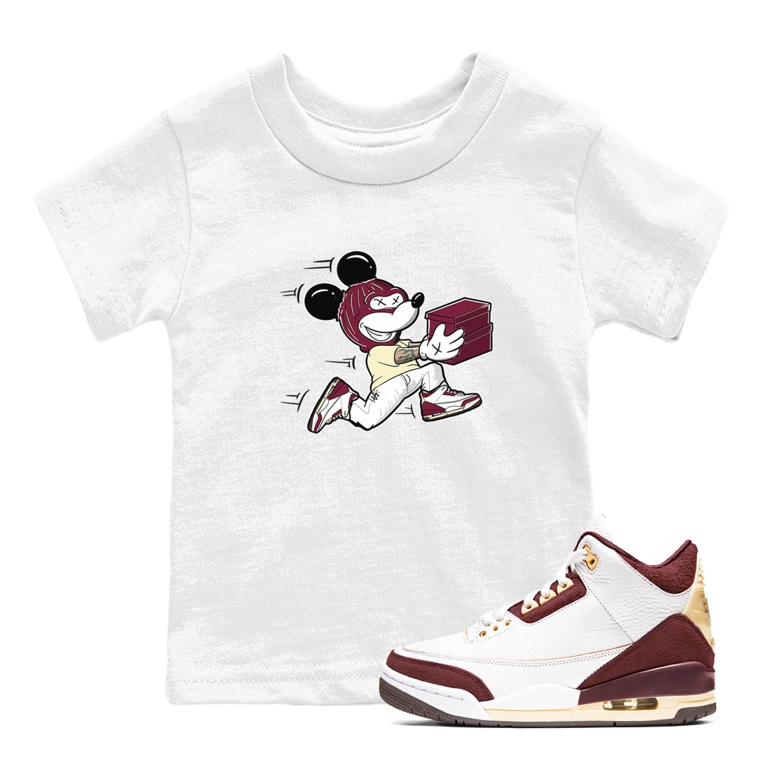 Thief Mouse snkmatch Tees Kids - Air Jordan 3 A Ma Maniere x Burgundy Crush