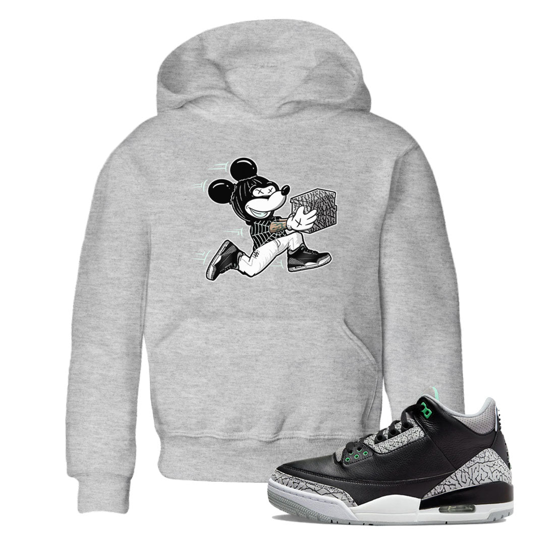 Thief Mouse snkmatch Tees Kids - Air Jordan 3 Green Glow