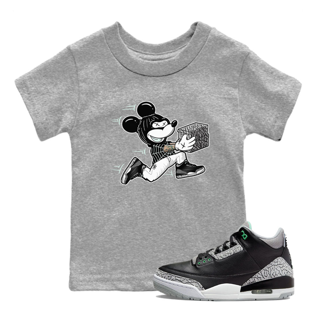 Thief Mouse snkmatch Tees Kids - Air Jordan 3 Green Glow