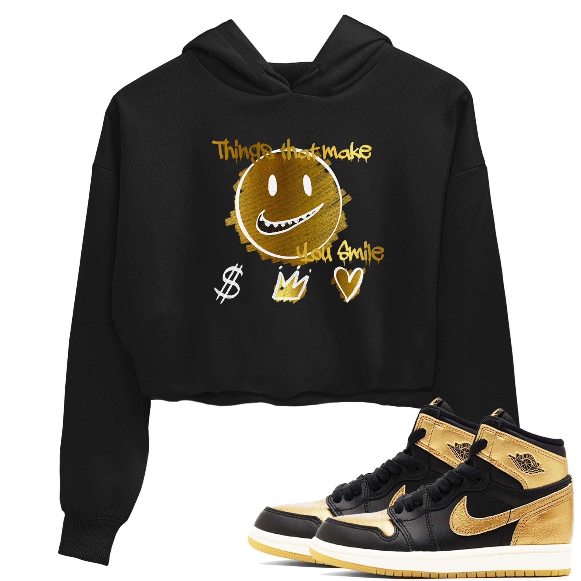 Things That Make You Smile snkmatch Women's Top - Air Jordan 1 Black Metallic Gold