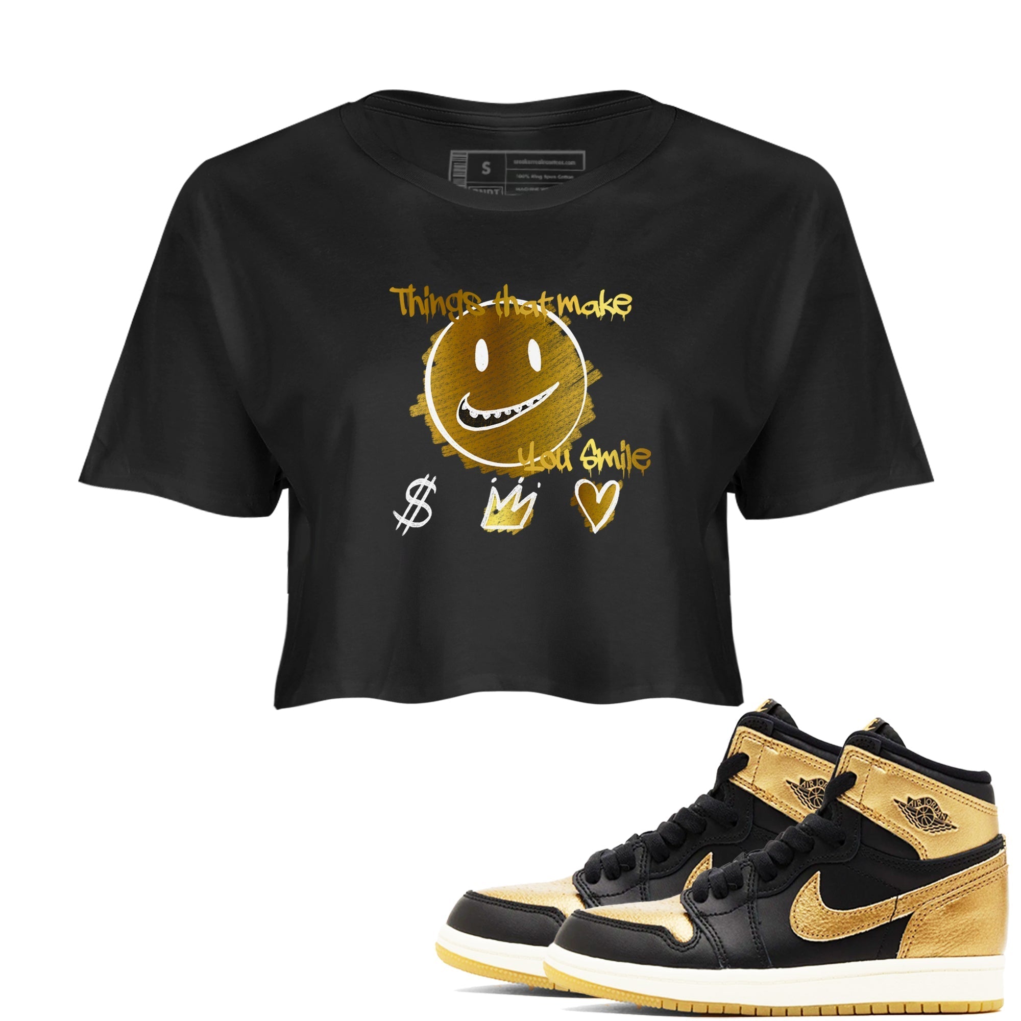 Things That Make You Smile snkmatch Women's Top - Air Jordan 1 Black Metallic Gold