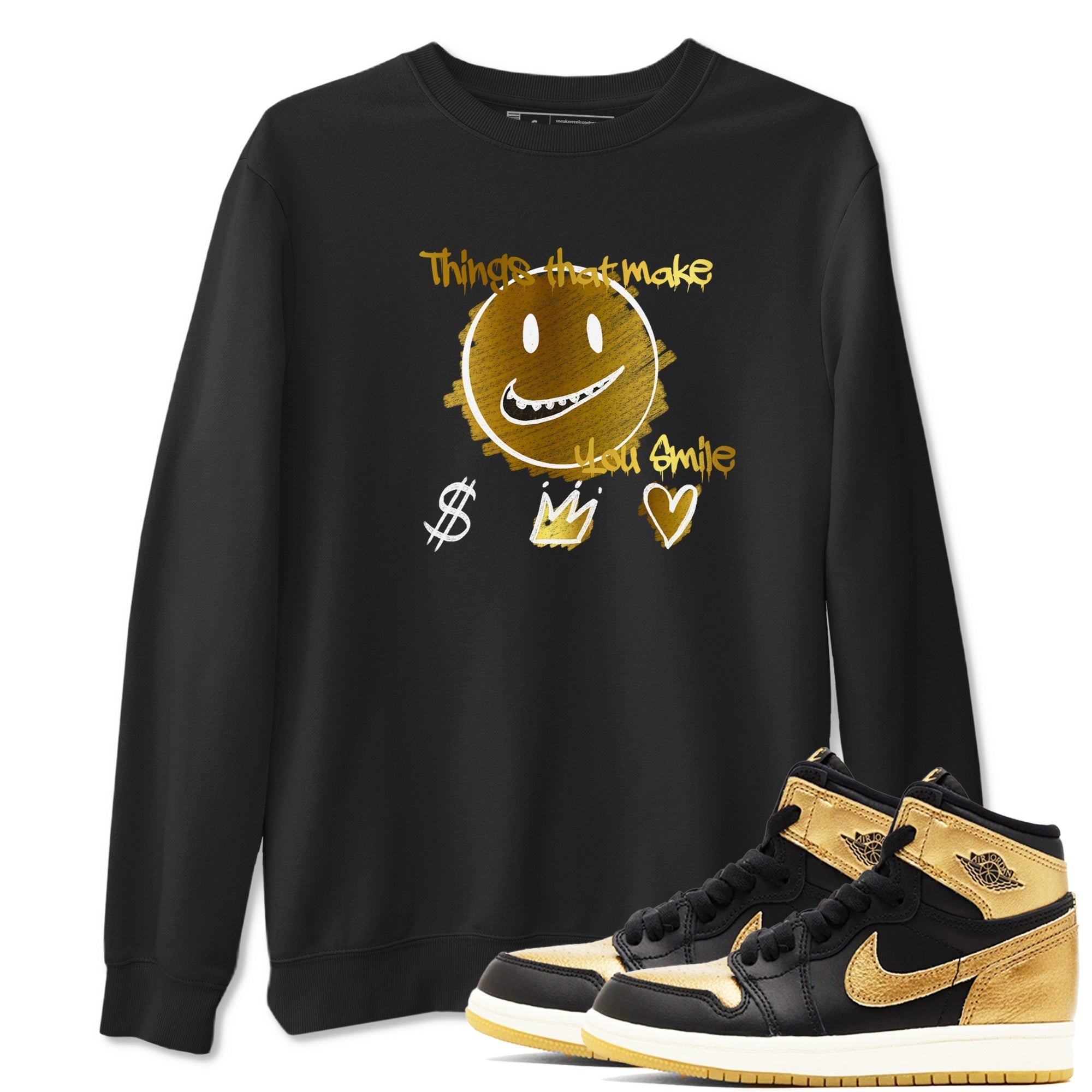 Things That Make You Smile snkmatch Tees - Air Jordan 1 Black Metallic Gold
