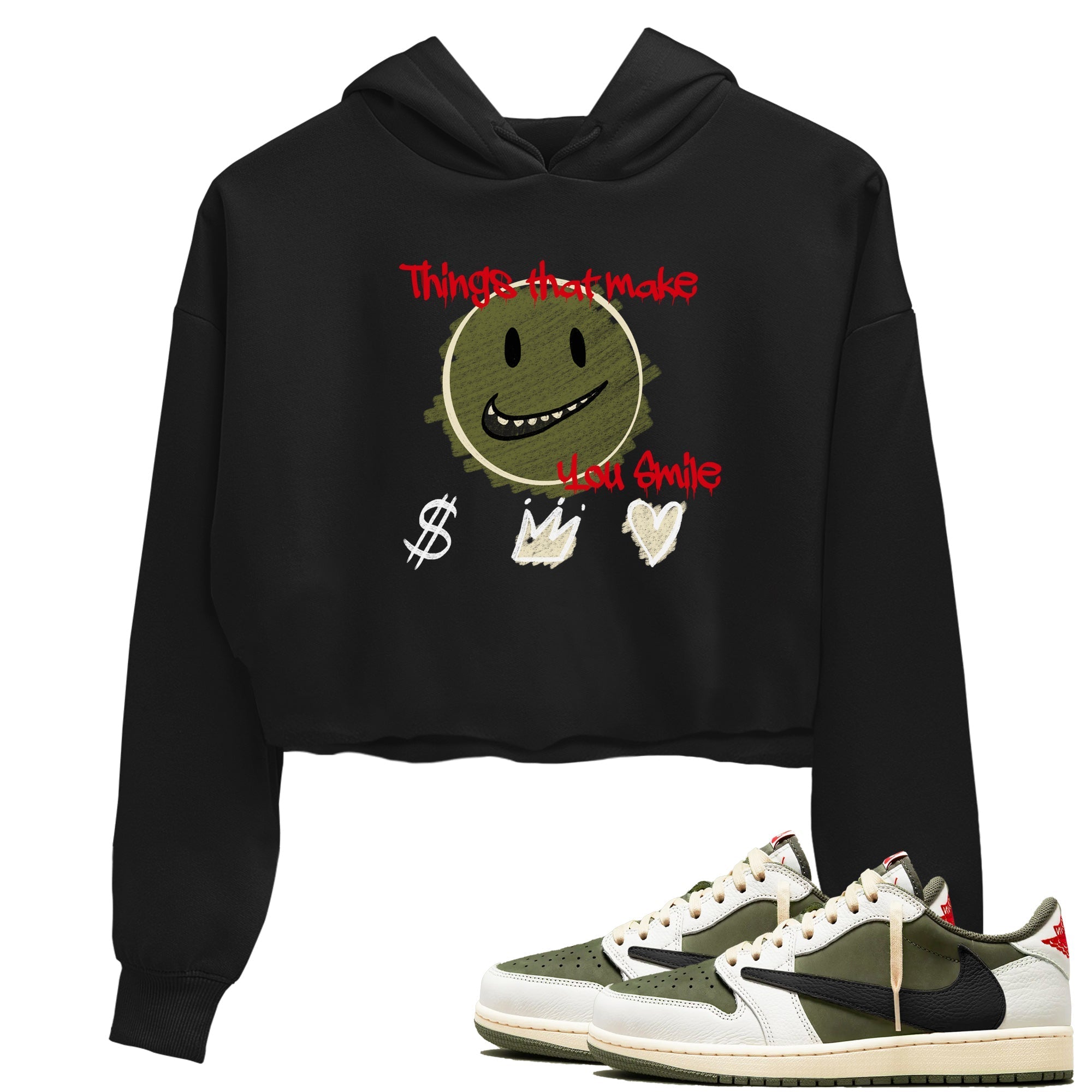 Things That Make You Smile snkmatch Women's Top - Air Jordan 1 Travis Scott Medium Olive