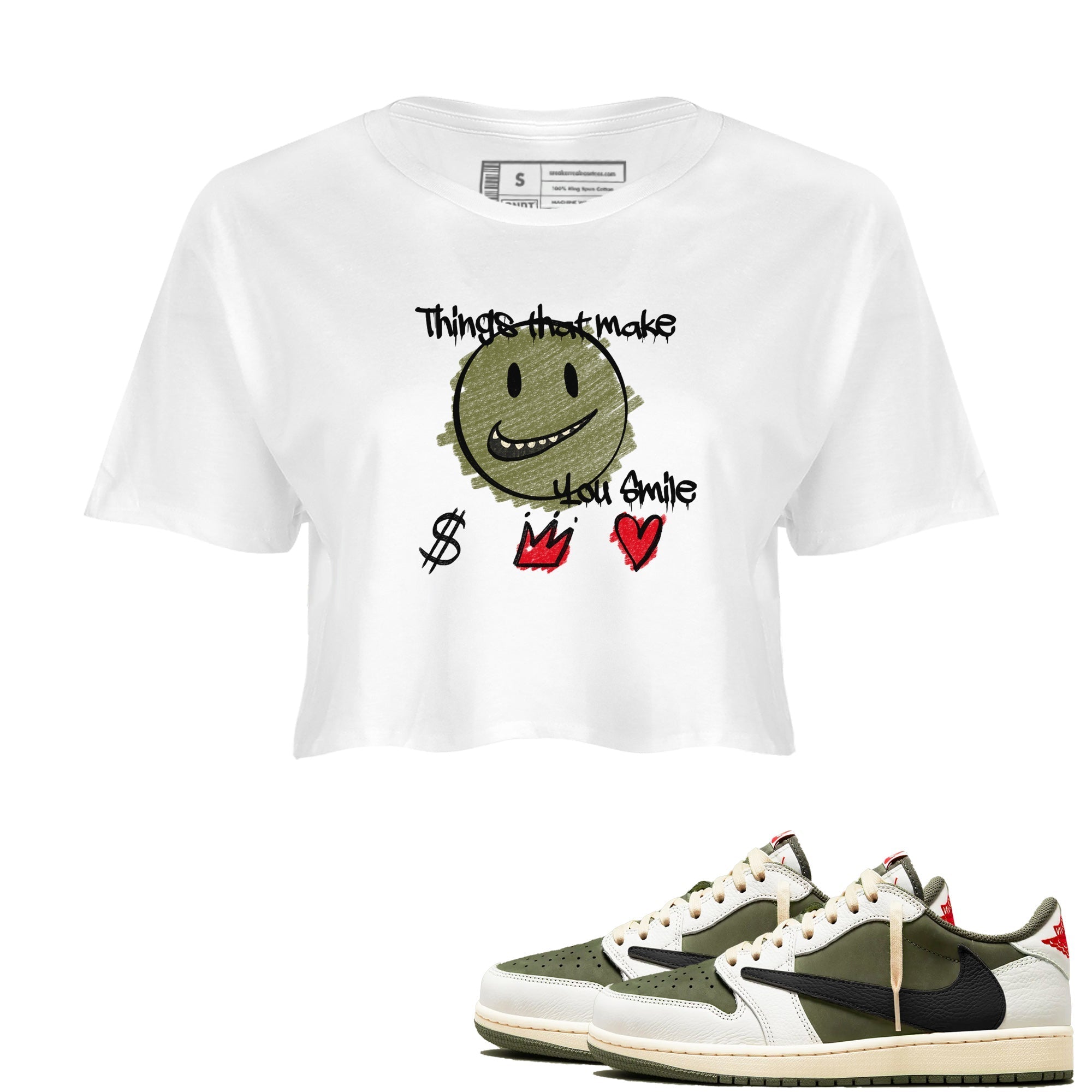 Things That Make You Smile snkmatch Women's Top - Air Jordan 1 Travis Scott Medium Olive