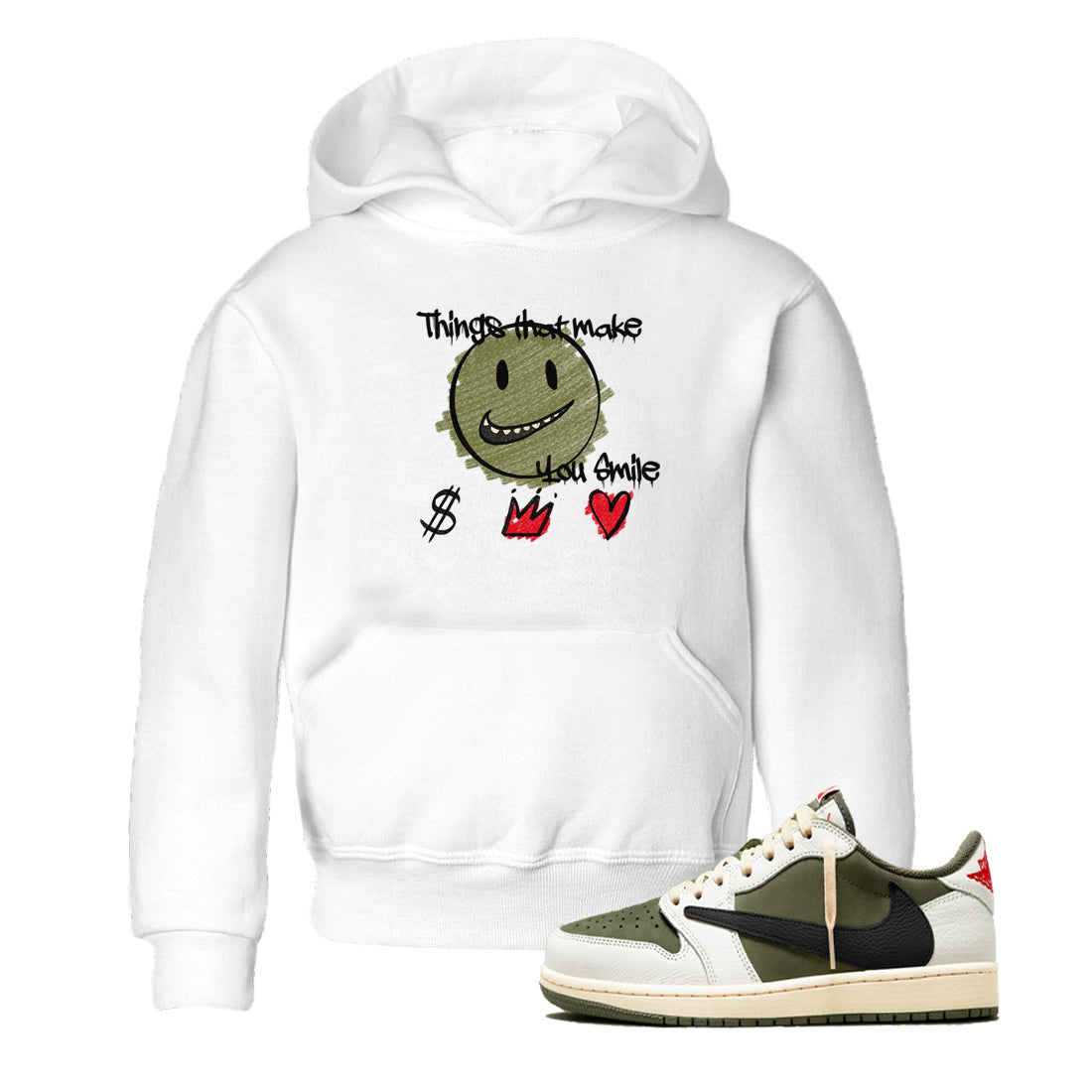 Things That Make You Smile snkmatch Tees Kids - Air Jordan 1 Travis Scott Medium Olive