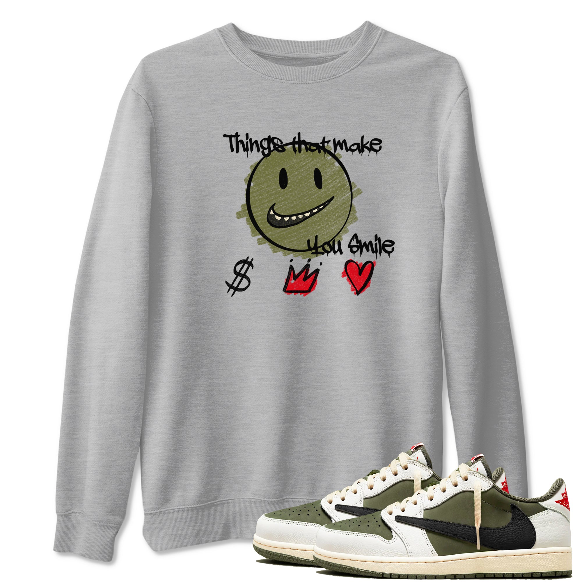 Things That Make You Smile snkmatch Tees - Air Jordan 1 Travis Scott Medium Olive