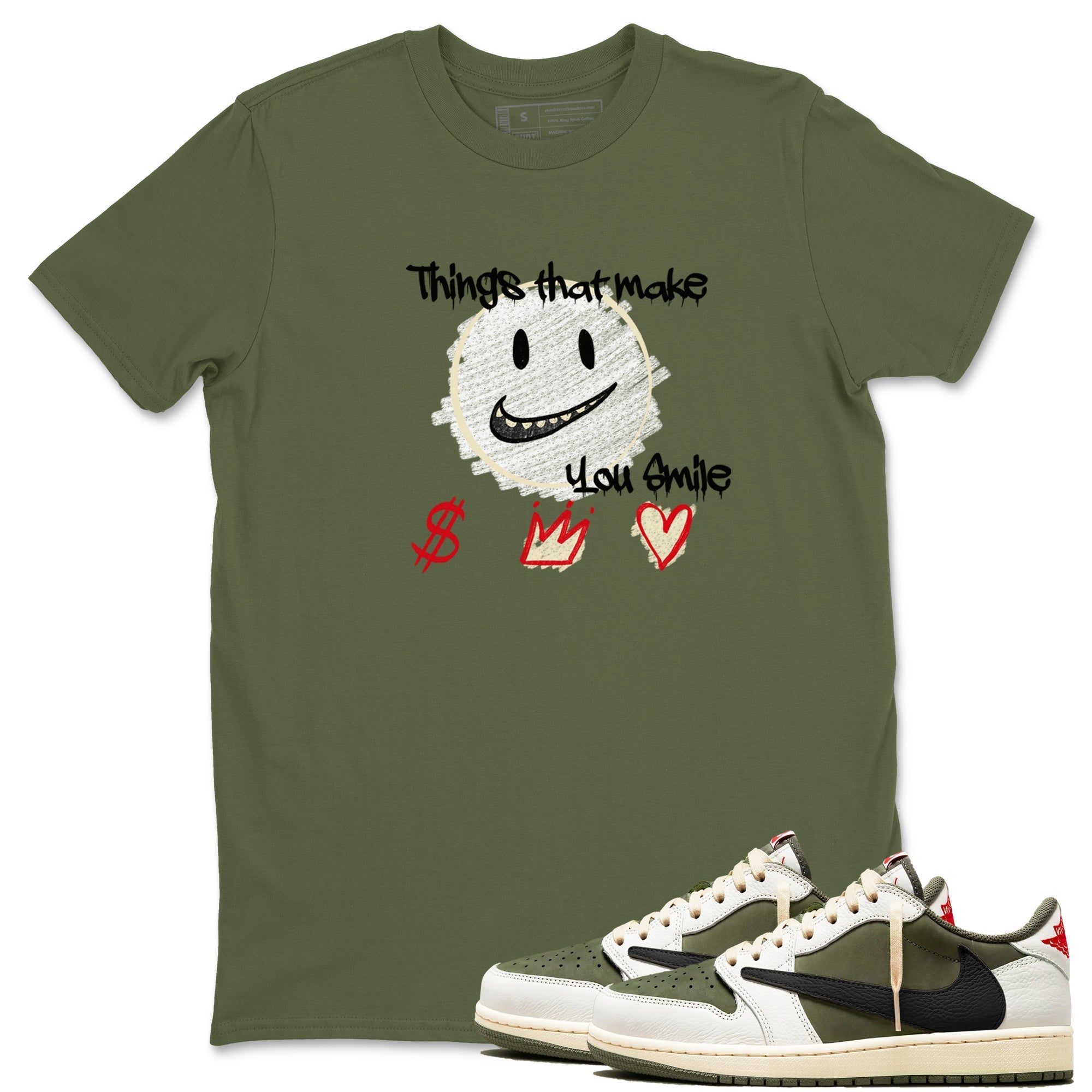 Things That Make You Smile snkmatch Tees - Air Jordan 1 Travis Scott Medium Olive