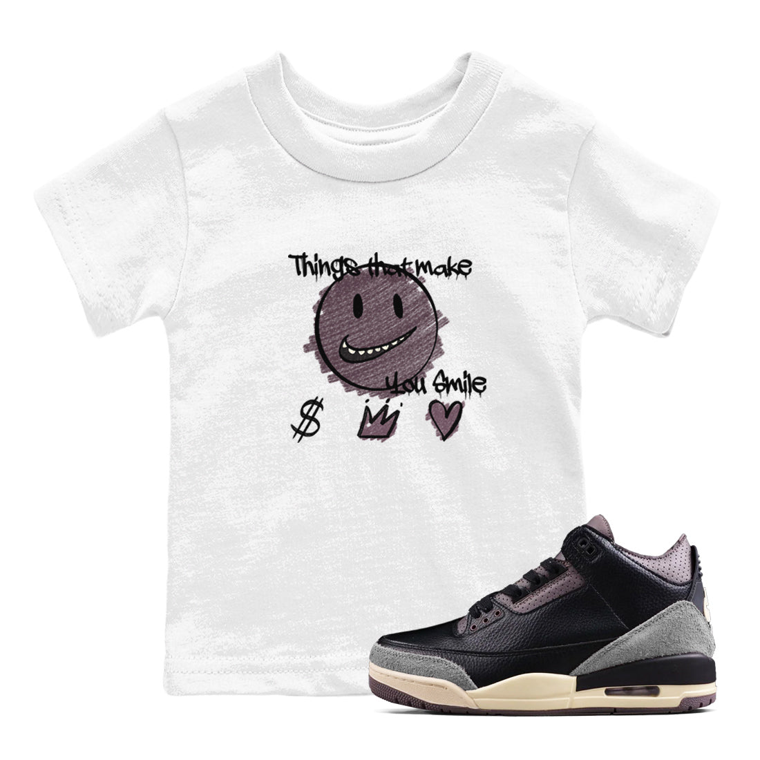 Things That Make You Smile snkmatch Tees Kids - Air Jordan 3 A Ma Maniere x Black
