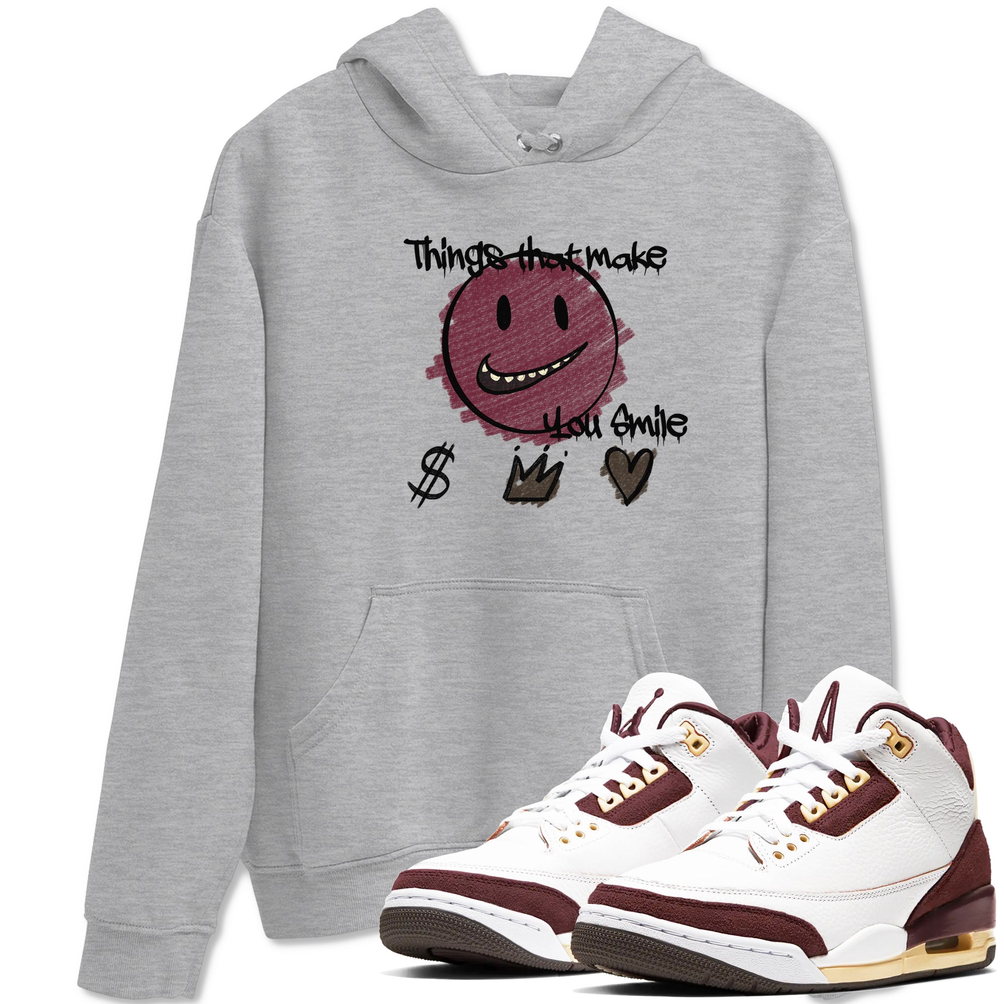 Things That Make You Smile snkmatch Tees - Air Jordan 3 A Ma Maniere x Burgundy Crush