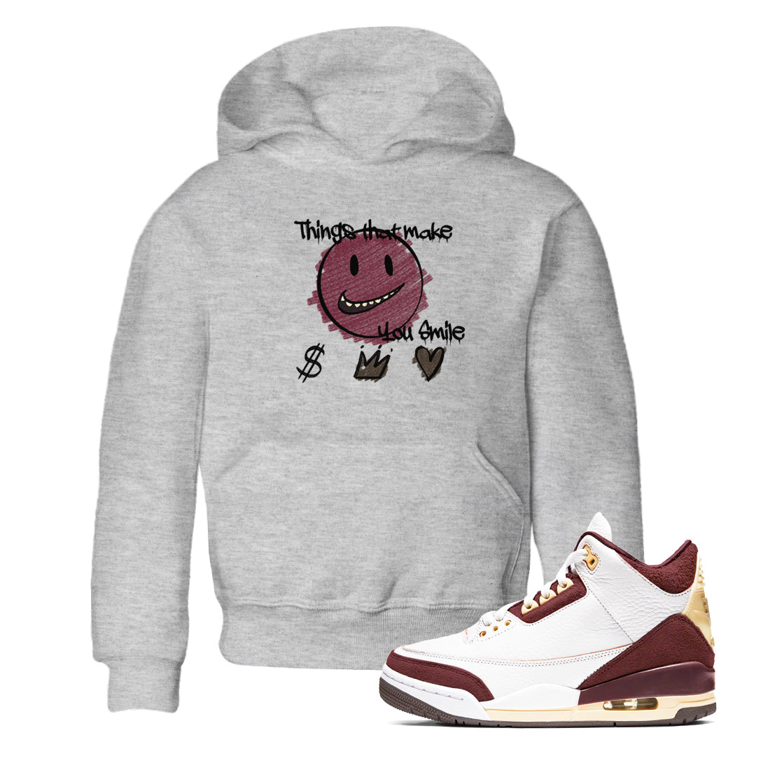 Things That Make You Smile snkmatch Tees Kids - Air Jordan 3 A Ma Maniere x Burgundy Crush