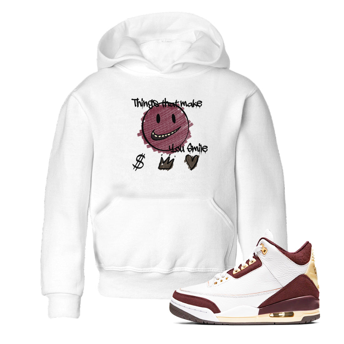 Things That Make You Smile snkmatch Tees Kids - Air Jordan 3 A Ma Maniere x Burgundy Crush
