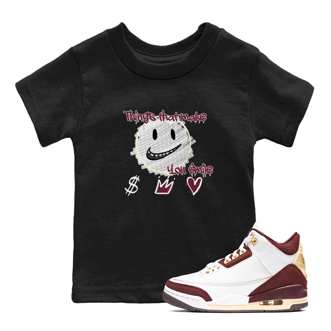 Things That Make You Smile snkmatch Tees Kids - Air Jordan 3 A Ma Maniere x Burgundy Crush