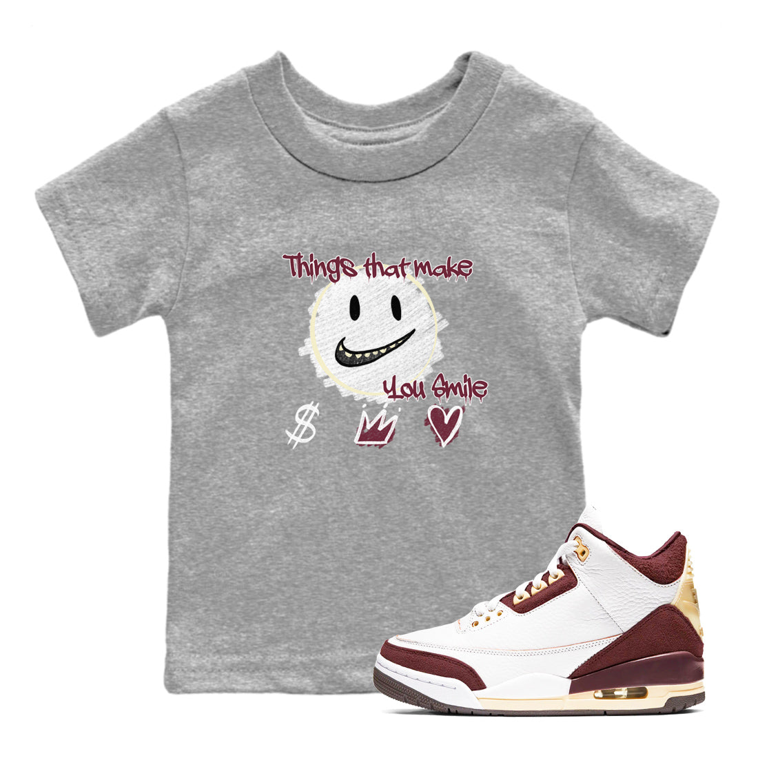Things That Make You Smile snkmatch Tees Kids - Air Jordan 3 A Ma Maniere x Burgundy Crush