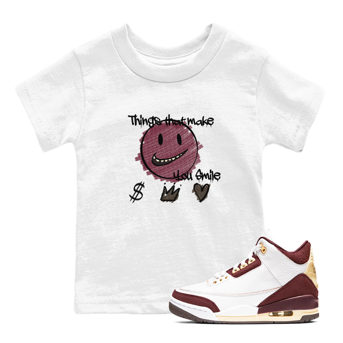 Things That Make You Smile snkmatch Tees Kids - Air Jordan 3 A Ma Maniere x Burgundy Crush