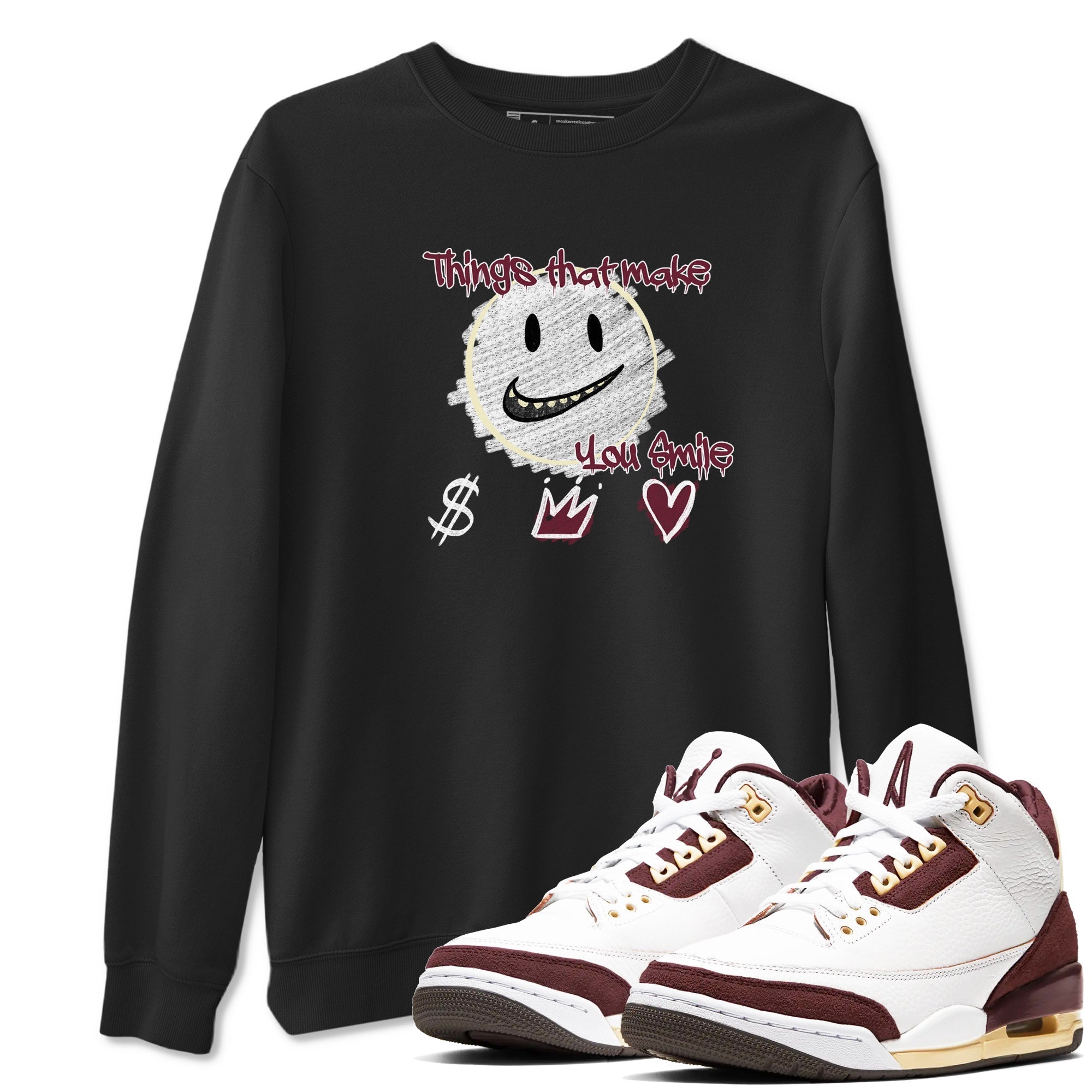 Things That Make You Smile snkmatch Tees - Air Jordan 3 A Ma Maniere x Burgundy Crush