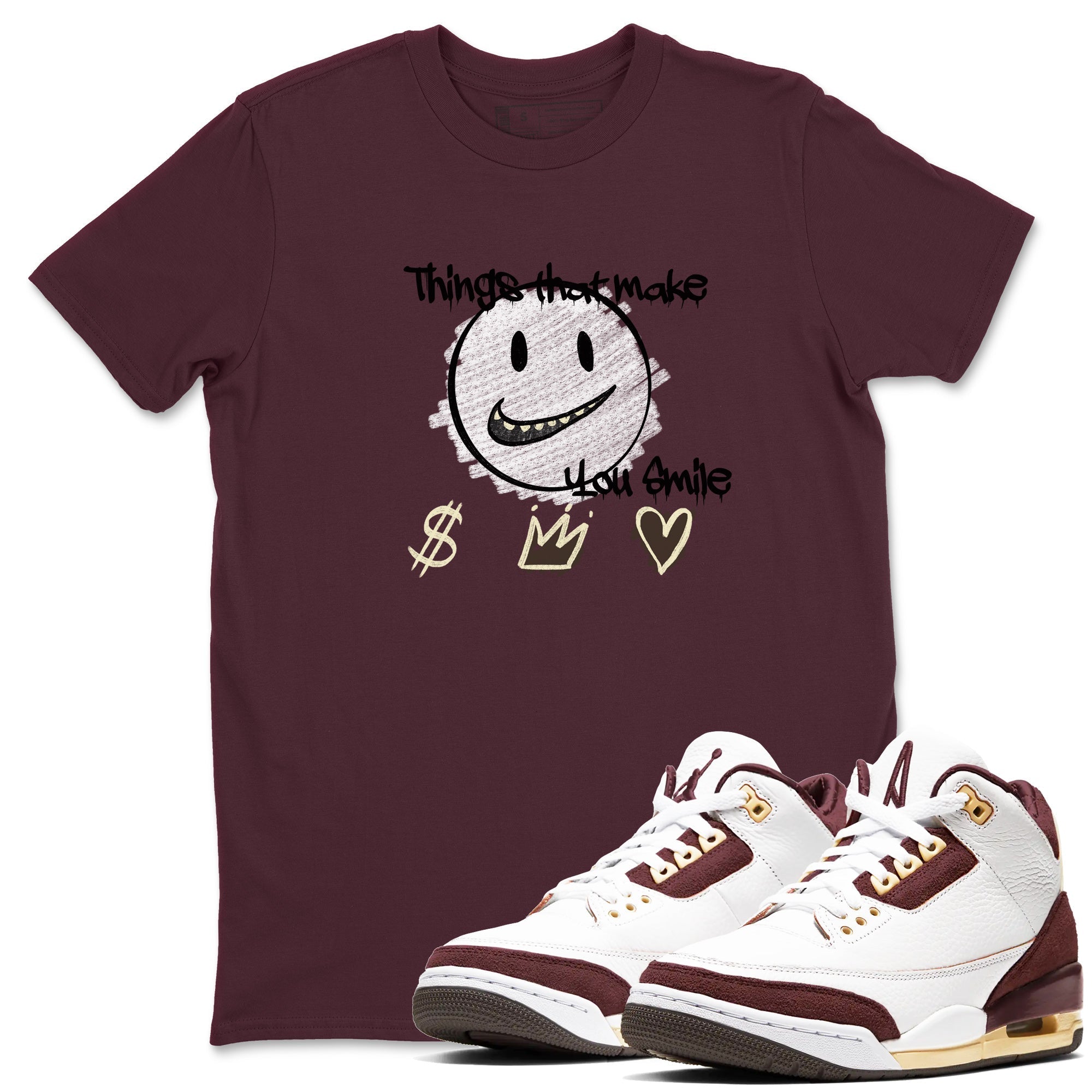 Things That Make You Smile snkmatch Tees - Air Jordan 3 A Ma Maniere x Burgundy Crush