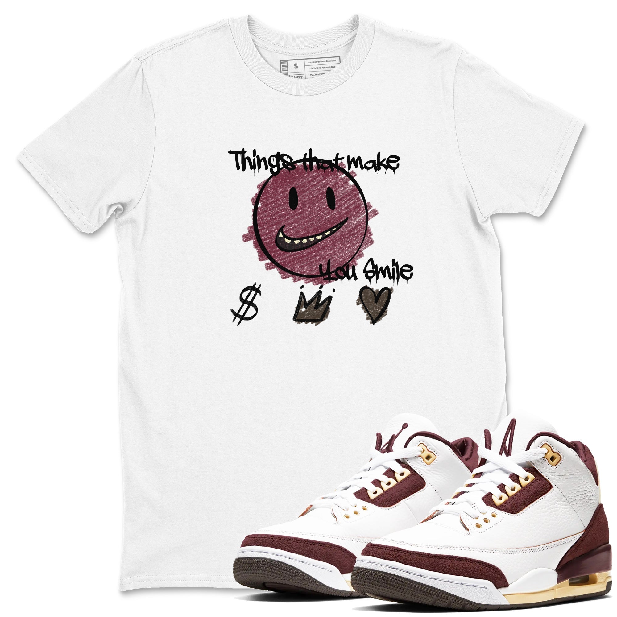 Things That Make You Smile snkmatch Tees - Air Jordan 3 A Ma Maniere x Burgundy Crush
