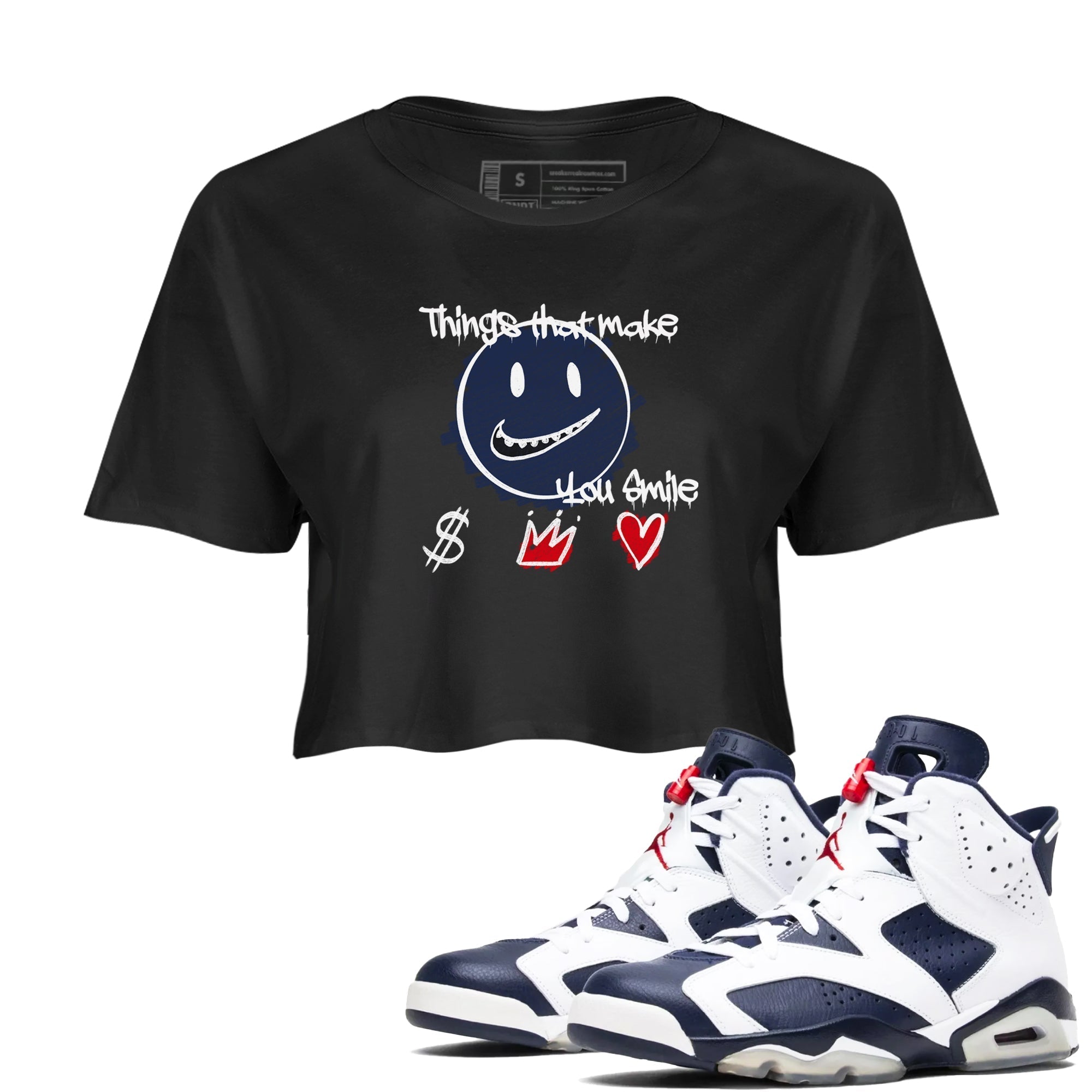Things That Make You Smile snkmatch Women's Top - Air Jordan 6 White And Midnight Navy