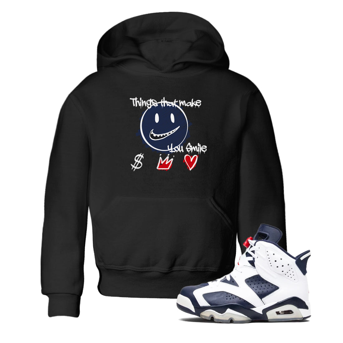 Things That Make You Smile snkmatch Tees Kids - Air Jordan 6 White And Midnight Navy