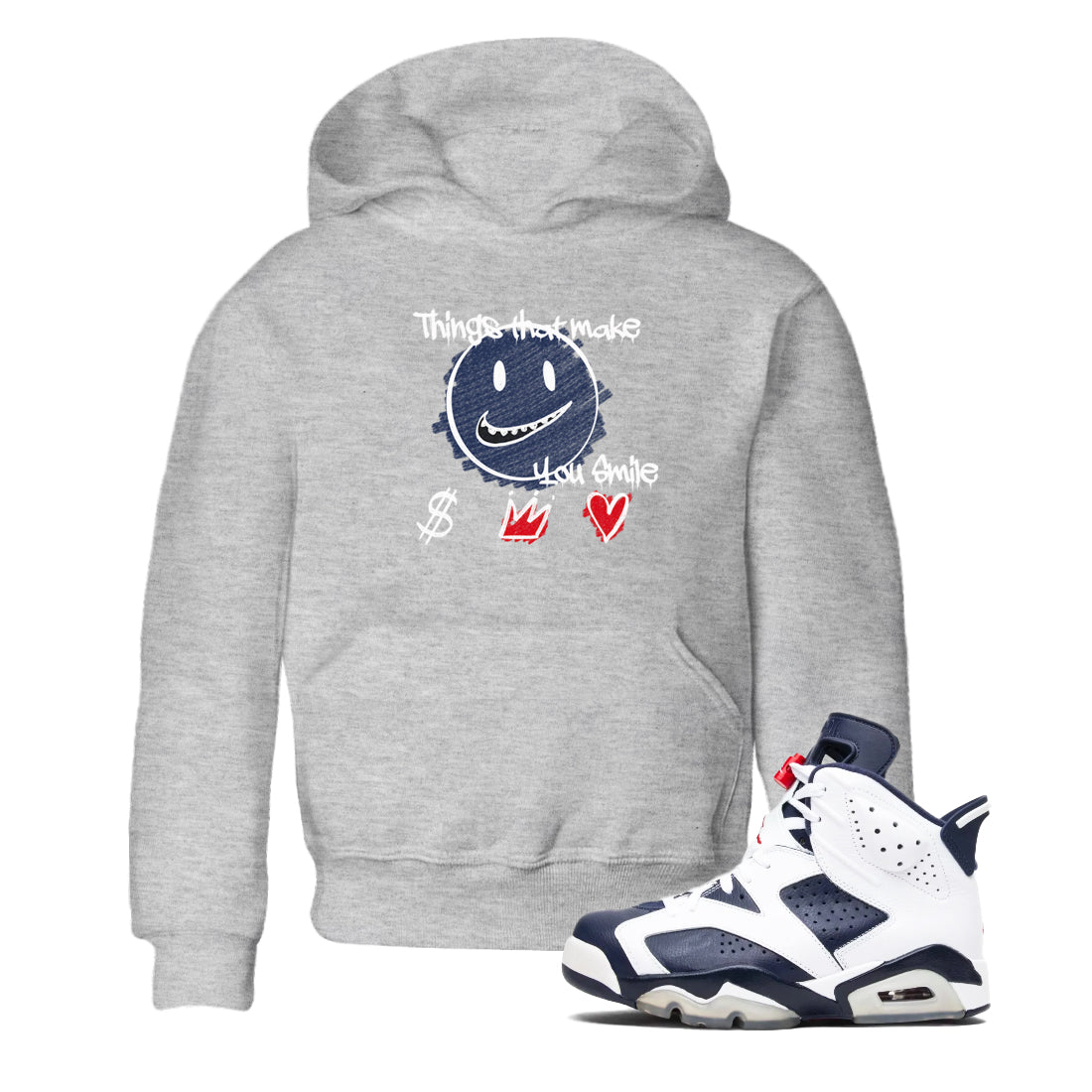 Things That Make You Smile snkmatch Tees Kids - Air Jordan 6 White And Midnight Navy
