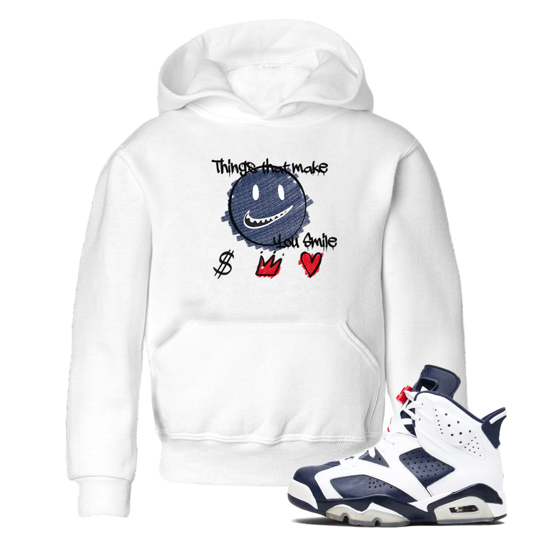Things That Make You Smile snkmatch Tees Kids - Air Jordan 6 White And Midnight Navy