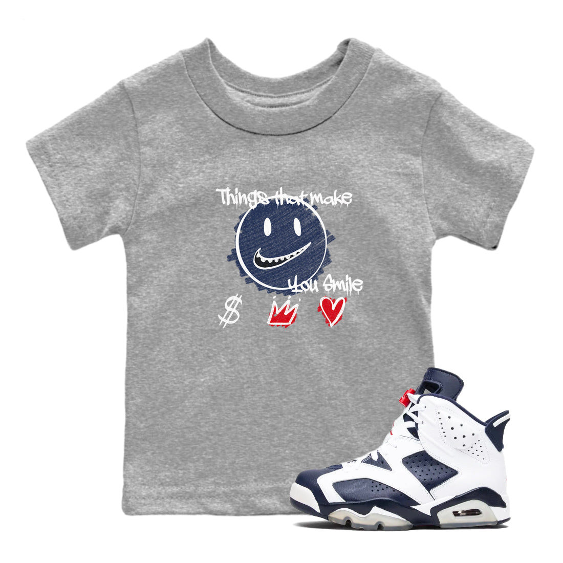 Things That Make You Smile snkmatch Tees Kids - Air Jordan 6 White And Midnight Navy