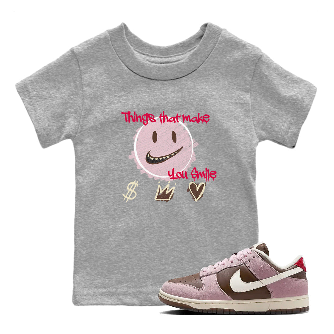 Things That Make You Smile snkmatch Tees Kids - Dunk Cacao Wow And Pink Foam