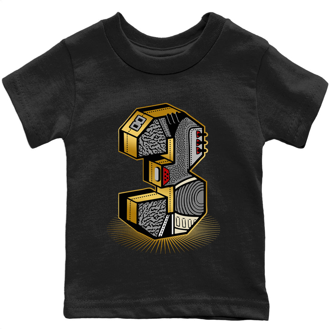 Three Statue Kids Tops - Air Jordan 3 Black Gold